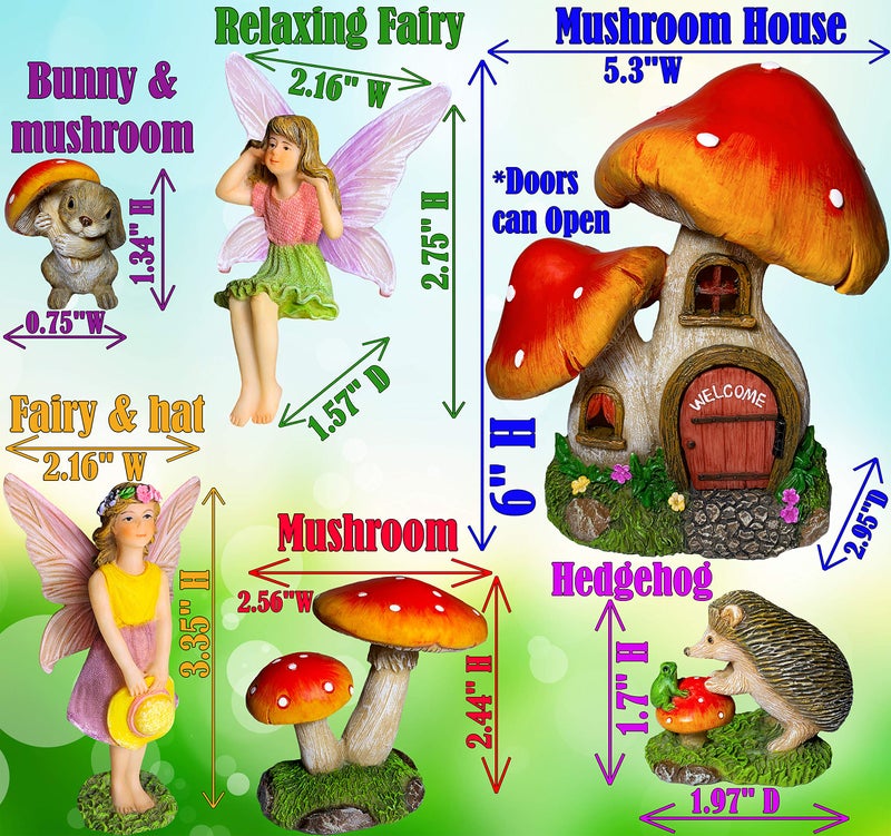 Mood Lab Fairy Garden - Mushroom House Set of 6 pcs - Miniature Figurines & Accessories Kit - for Outdoor or House Decor - Image 3